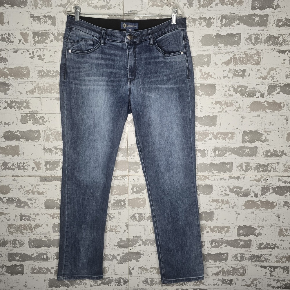 Democracy Jeans‎ Womens 12 Medium Blue Wash Denim Ab Solution Whiskered Straight